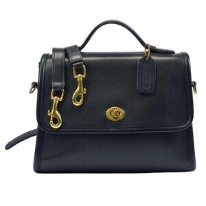 GORGEOUS! Vintage COACH Black Court Leather Crossbody Bag #9870